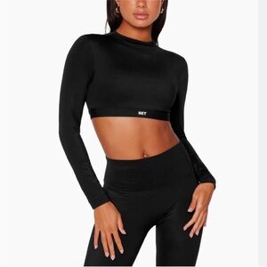 SET Active Women's Black Long Sleeve Cropped active top
